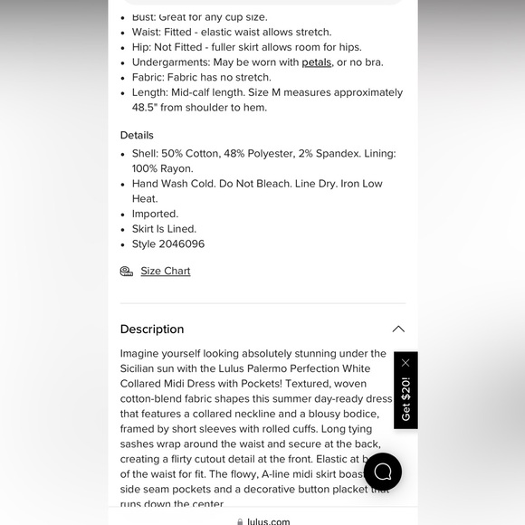 BRAND NEW WITH TAGS - Palermo Perfection White Collared Midi Dress with Pockets - Picture 5 of 5